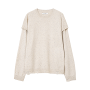 MILLO WOMEN Button Damage Knit Top Ecru