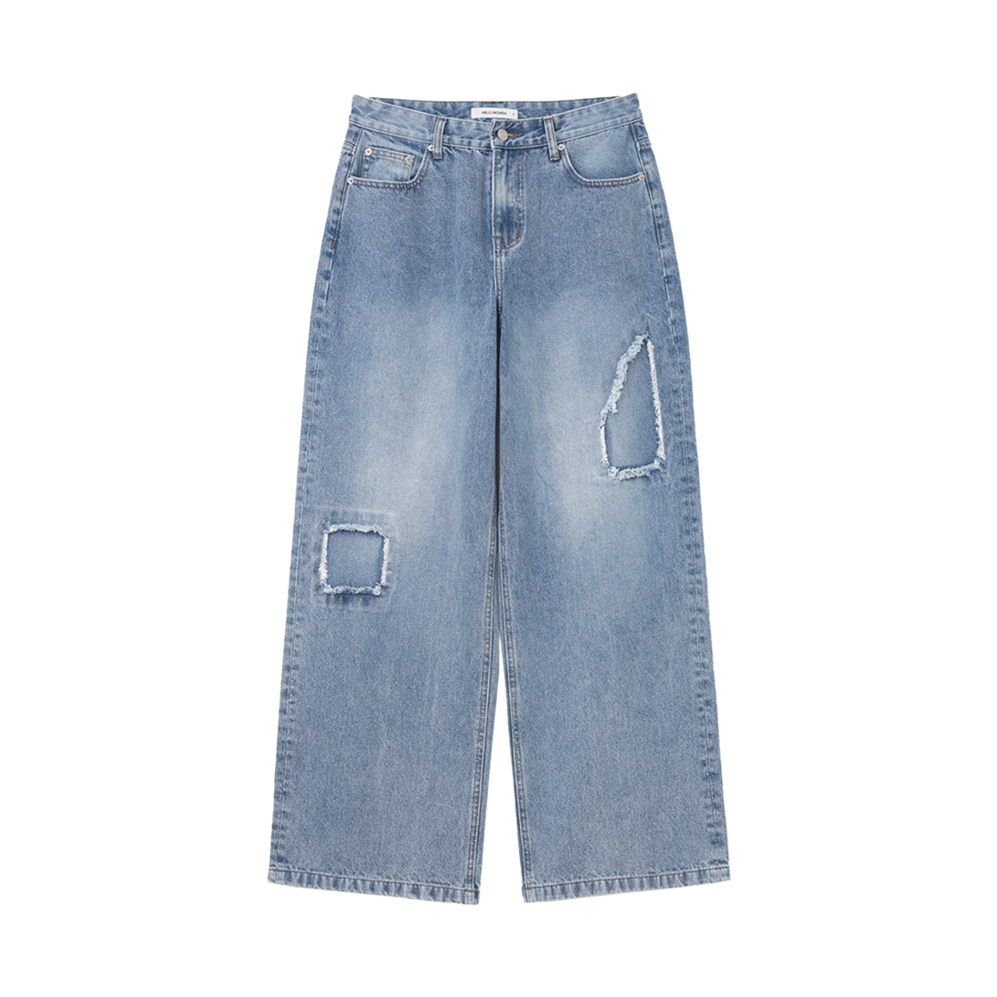 밀로 우먼 컷아웃 패치 와이드 진 미드 블루(MILLO WOMEN Cut Out Patch Wide Jeans Mid Blue) - 1