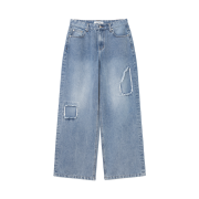 MILLO WOMEN Cut Out Patch Wide Jeans Mid Blue