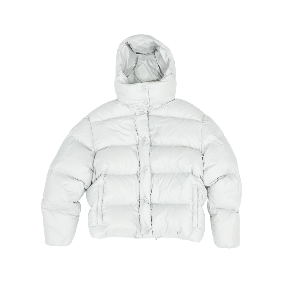 ITHERNKUD2KR Miu Miu Women's Logo Puffer Hooded Nylon Down Jacket - Gray