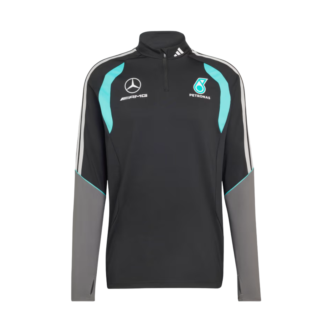 아디다스 x 메르세데스 AMG 페트로나스 F1 팀 메카닉스 쿼터 집 트랙수트 탑 블랙 그레이 투 - KR 사이즈 (논 마킹 버전)(Adidas x Mercedes AMG Petronas F1 Team Mechanix Quarter Zip Tracksuit Top Black Grey Two - KR Sizing (Non Marking Ver.))