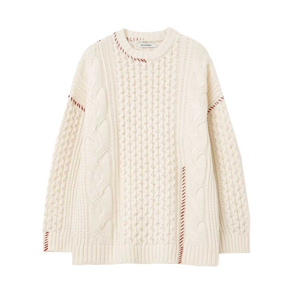 MW227IVR MILLO WOMEN Cable Stitch Pullover Knit Ivory