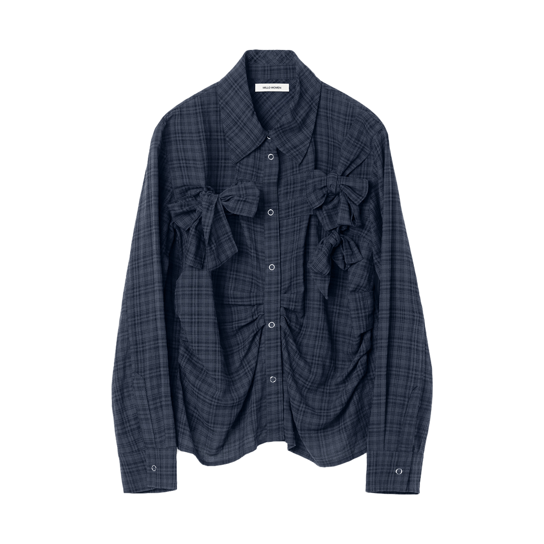 밀로 우먼 리본 타이 셔츠 네이비(MILLO WOMEN Ribbon Tie Shirt Navy) - 1