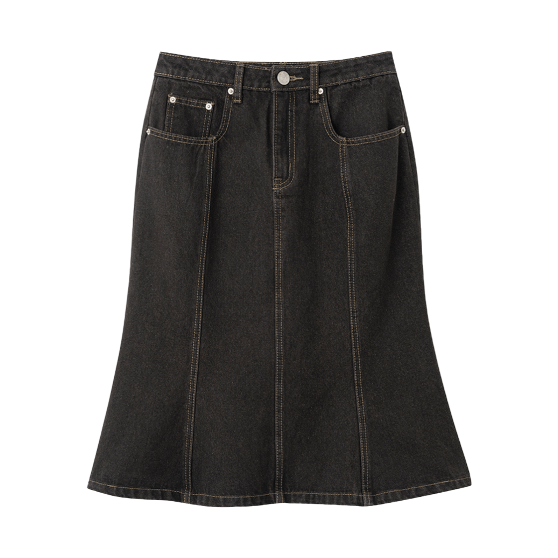 MW073VBR MILLO WOMEN Vintage Denim Flare Skirt Vintage Brown