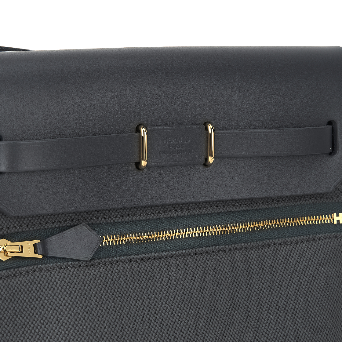 에르메스 에르백 집 20 백 밀리터리 캔버스 헌터 카우하이드 & 골드 하드웨어 아르두아즈(Hermes Herbag Zip 20 Bag Military Canvas Hunter Cowhide & Gold Ardoise) - 5