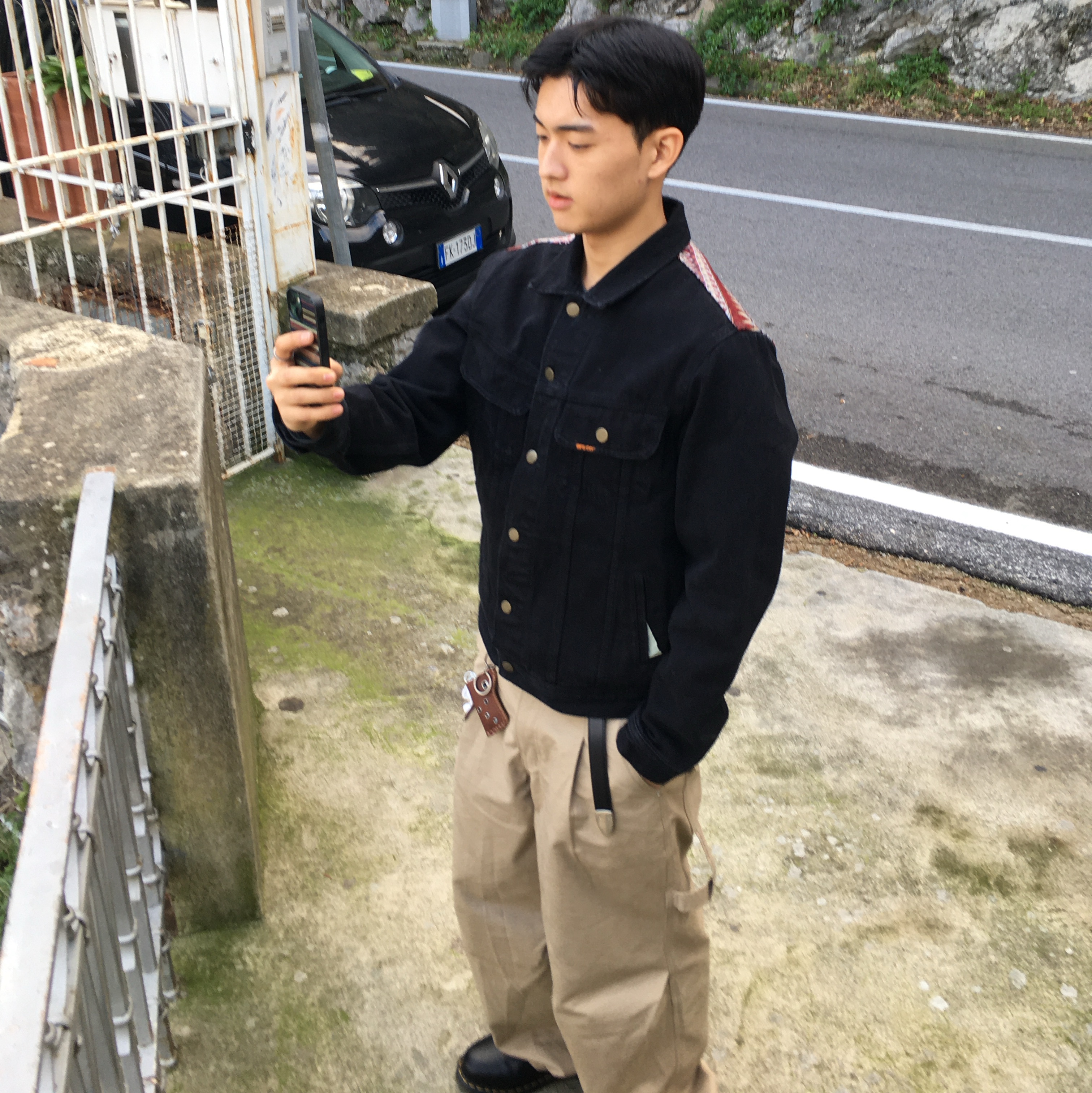 ersco Ancient Denim Trucker Jacket Black, Dr. Martens 1461 Smooth Black 착용 스타일 - 2
