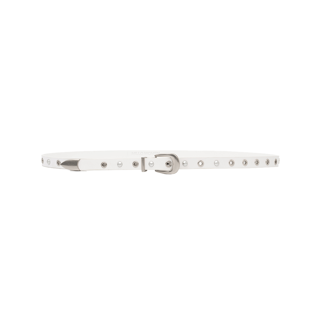 밀로 우먼 스키니 레더 웨스턴 벨트 화이트(MILLO WOMEN Skinny Leather Western Belt White)