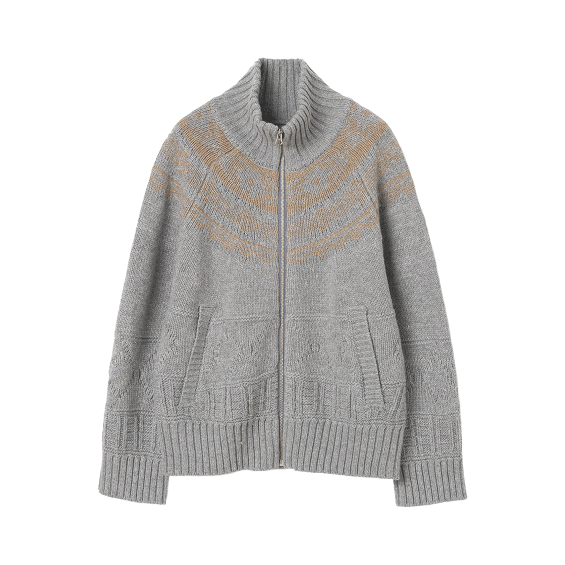 밀로 우먼 터틀넥 코위찬 니트 집업 멜란지 그레이(MILLO WOMEN Turtleneck Cowichan Knit Zip-Up Melange Gray)