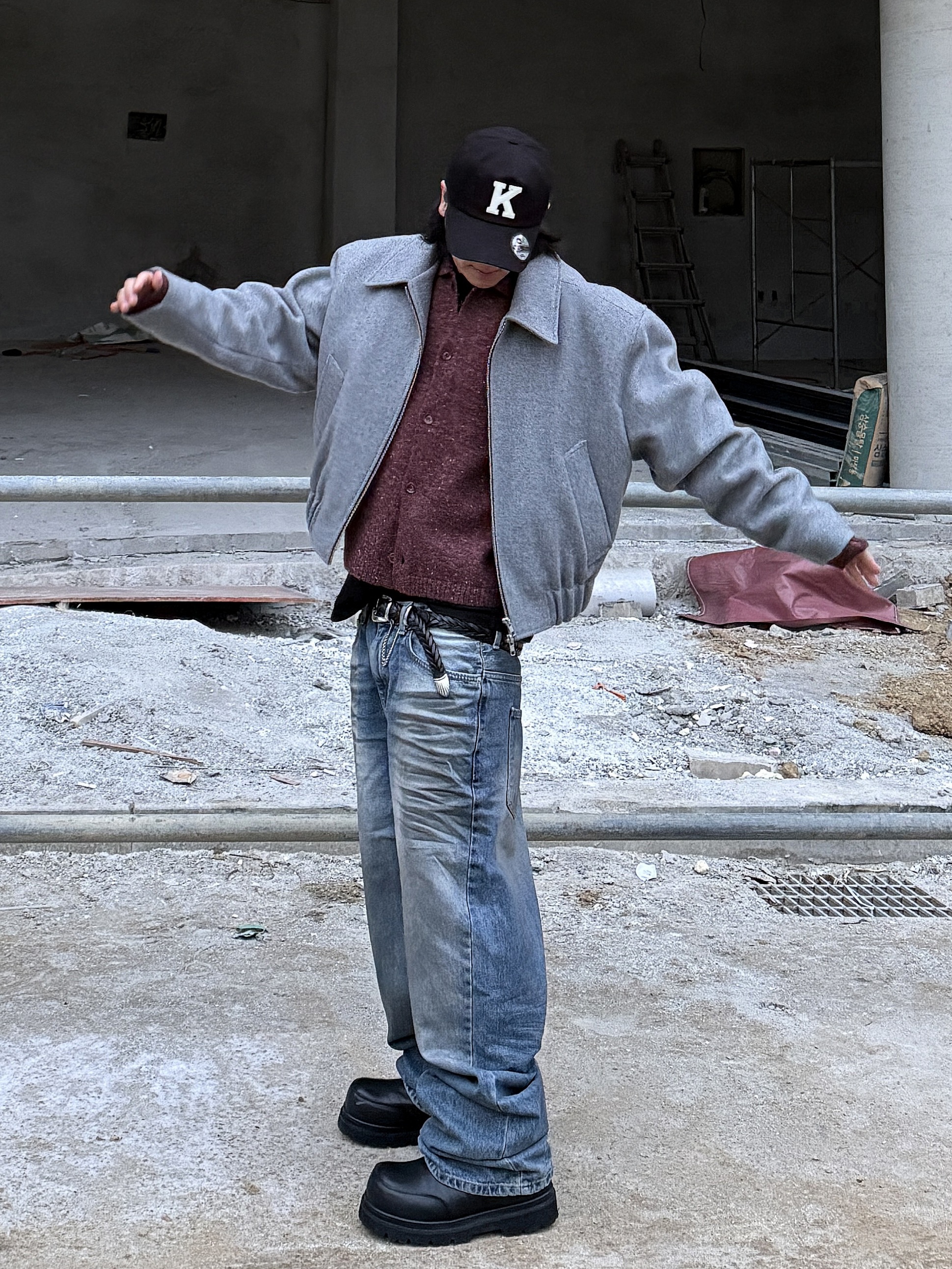 noun Nep Yarn Collar Cardigan Wine, noun Nep Yarn Collar Cardigan Charcoal 착용 스타일 - 5