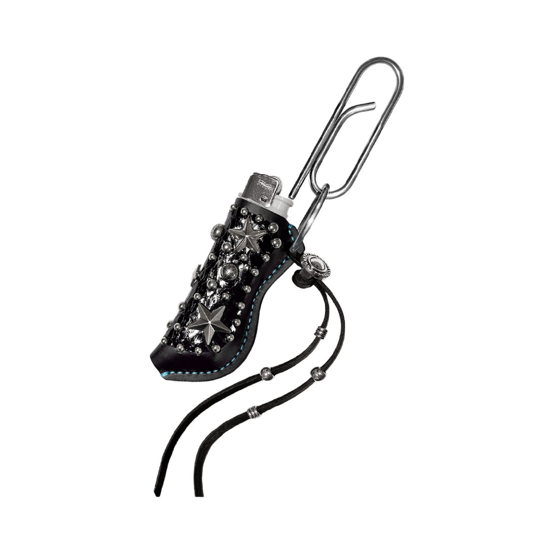 DN-LTR-22 DIRT NAP Tassel Star Leather Lighter Holder Keyring Black