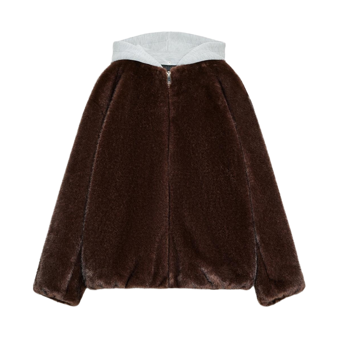 (W) 자라 페이크 퍼 콤비 후드 봄버 자켓 브라운((W) Zara Fake Fur Combi Hooded Bomber Jacket Brown) - 1