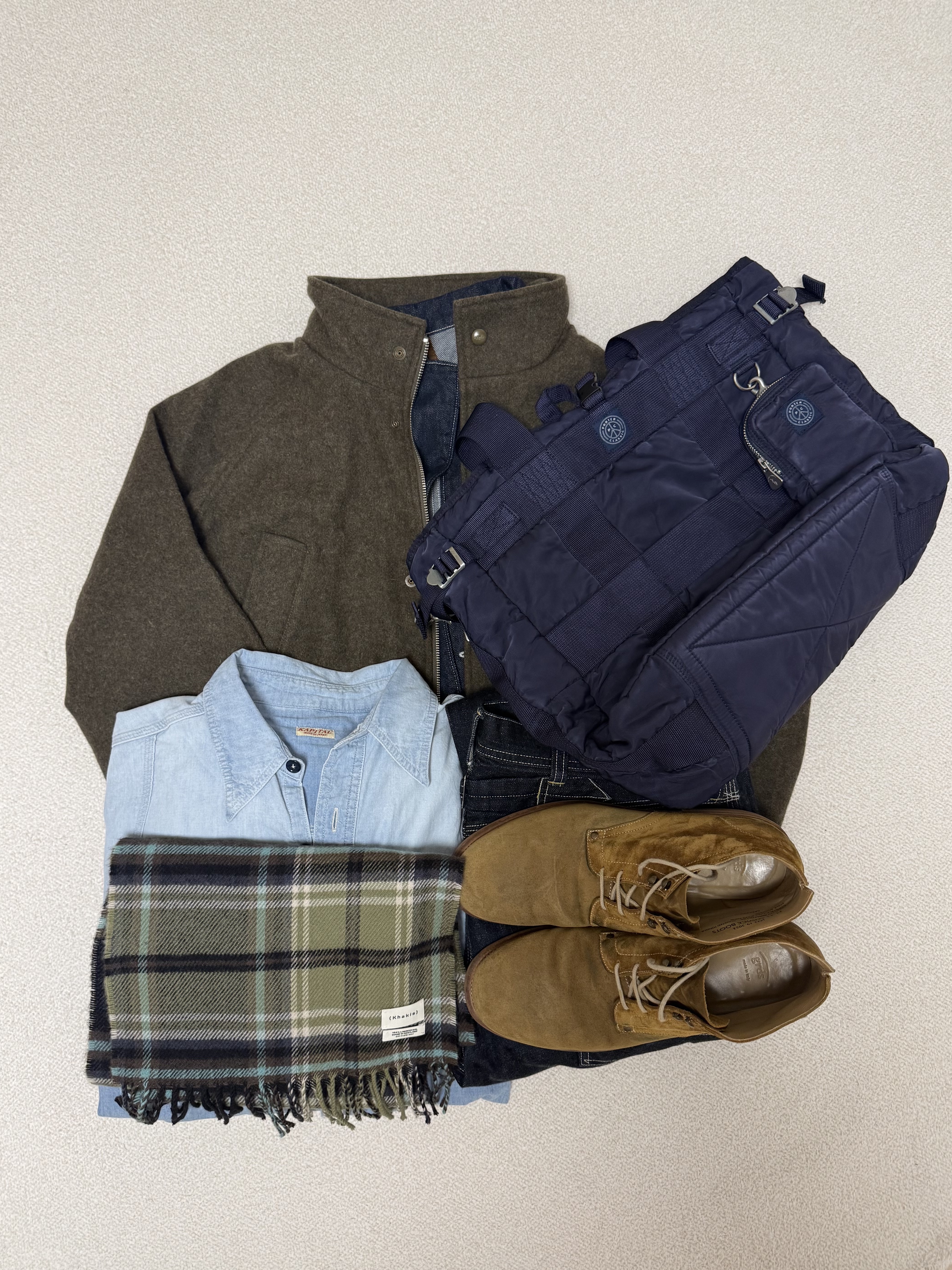 Kapital Chambray 2 Tone Bone Patch Ventilator Work Shirt Sax 착용 스타일 - 1