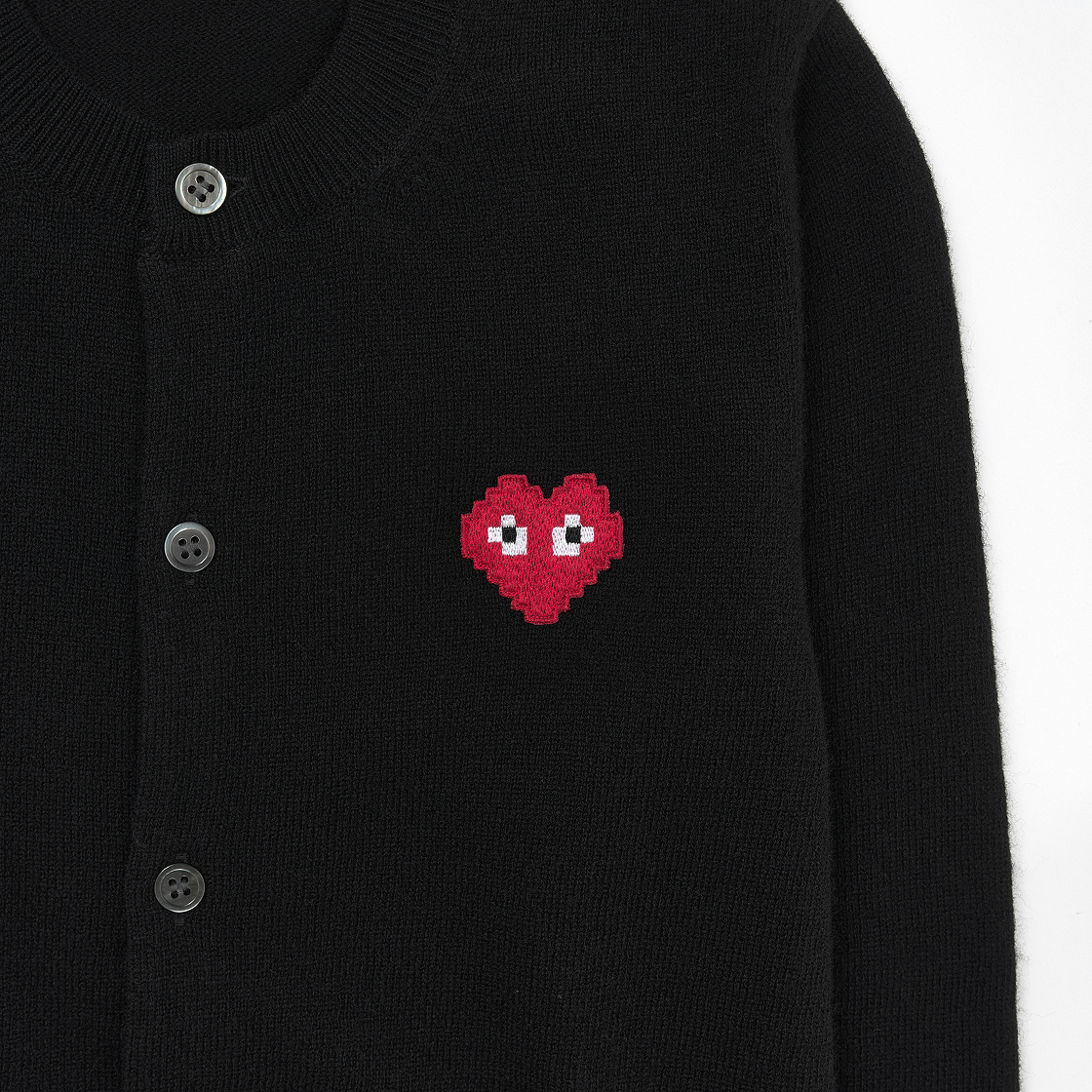 (W) 플레이 꼼데가르송 x 인베이더 픽셀 하트 가디건 블랙((W) Play Comme des Garcons x Invader Pixel Heart Cardigan Black) - 3