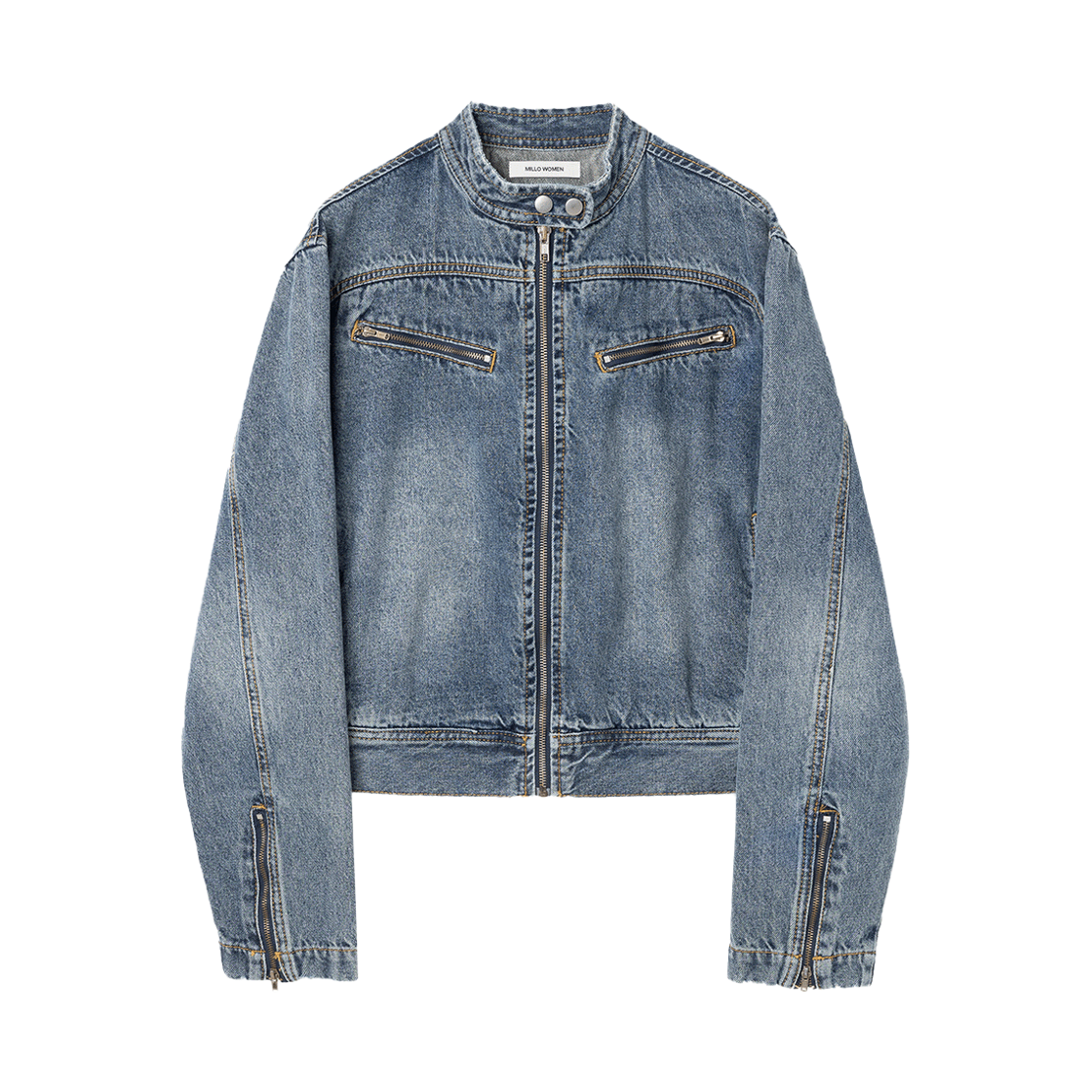 밀로 우먼 워시드 데님 레이싱 자켓 빈티지 블루(MILLO WOMEN Washed Denim Racing Jacket Vintage Blue)