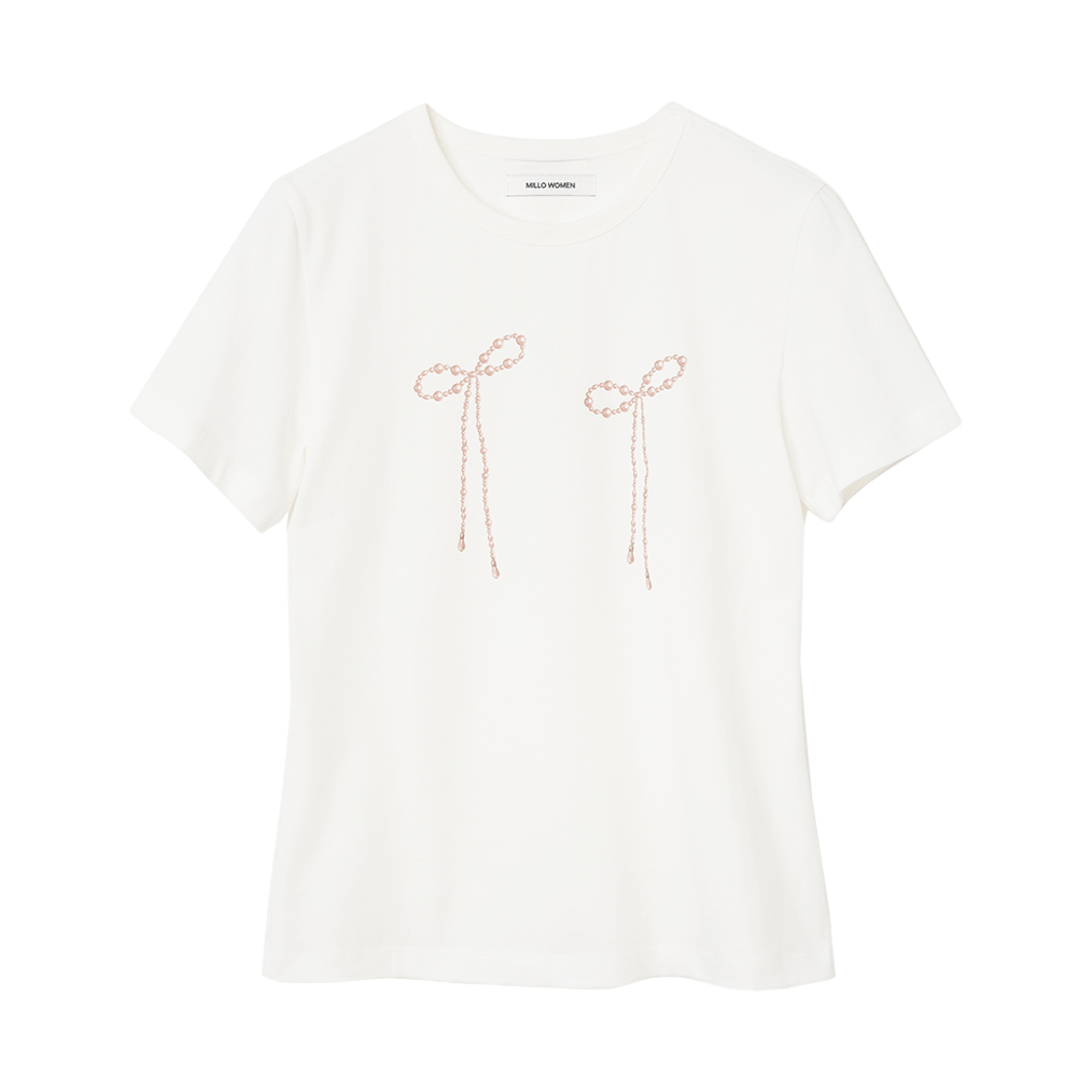 MW050WHT MILLO WOMEN Pearl Ribbon T-shirt White