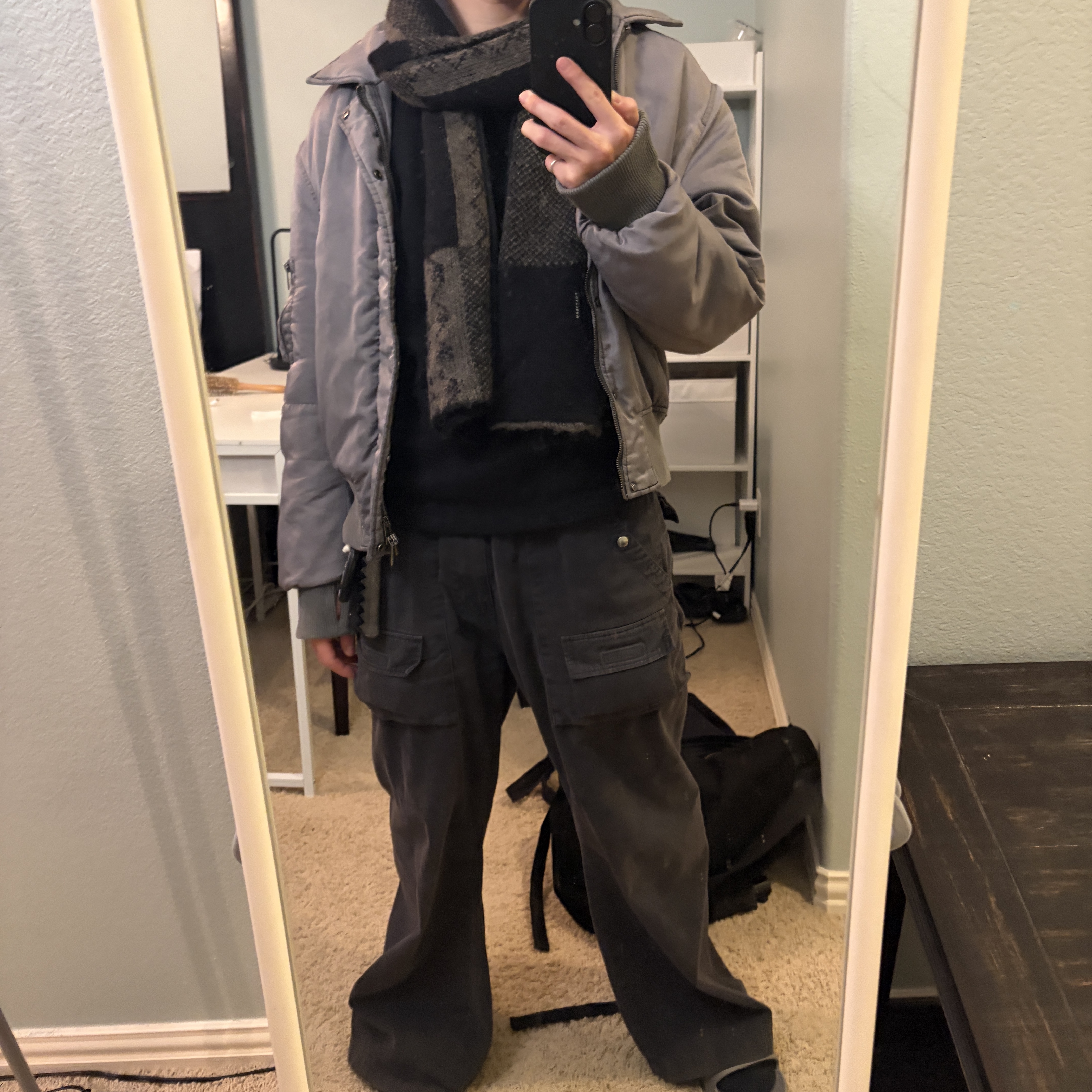 Polyteru Ethnic Pattern Muffler Checkerboard Black+Brown, Polyteru Front Cargo Pants 1.2v Black 착용 스타일
