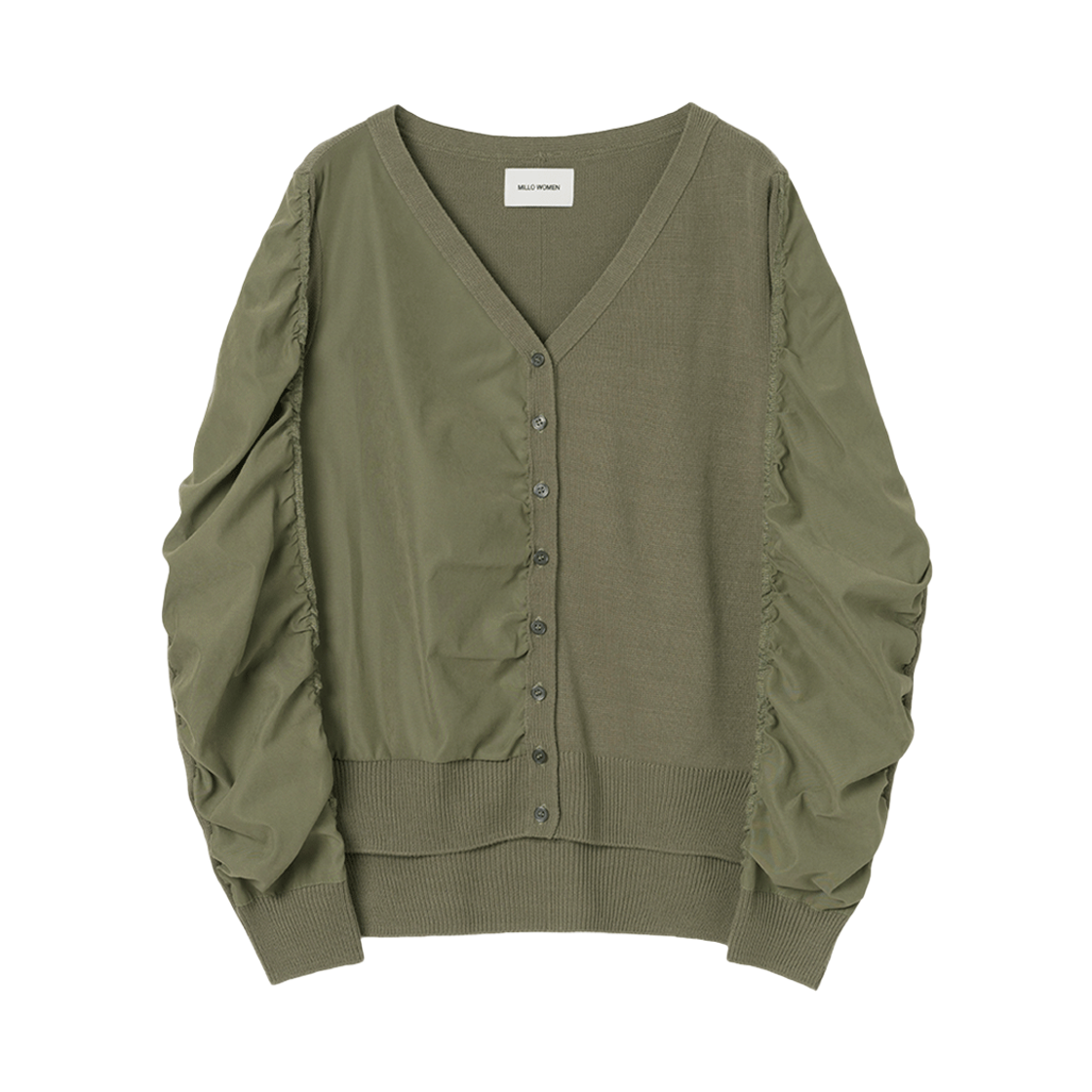 MW146KAK MILLO WOMEN Mixed Shirring Cardigan Khaki