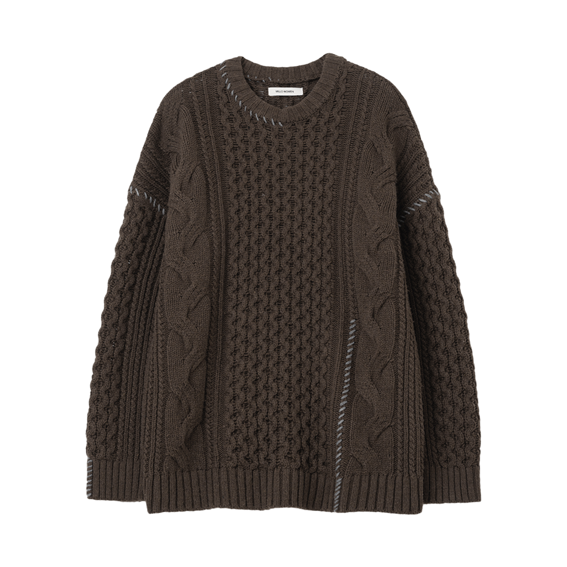 MW227BRW MILLO WOMEN Cable Stitch Pullover Knit Brown