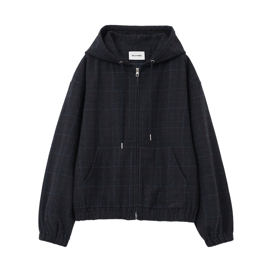 MW220IDK MILLO WOMEN Over Fit Check Hoodie Jacket Indigo Black