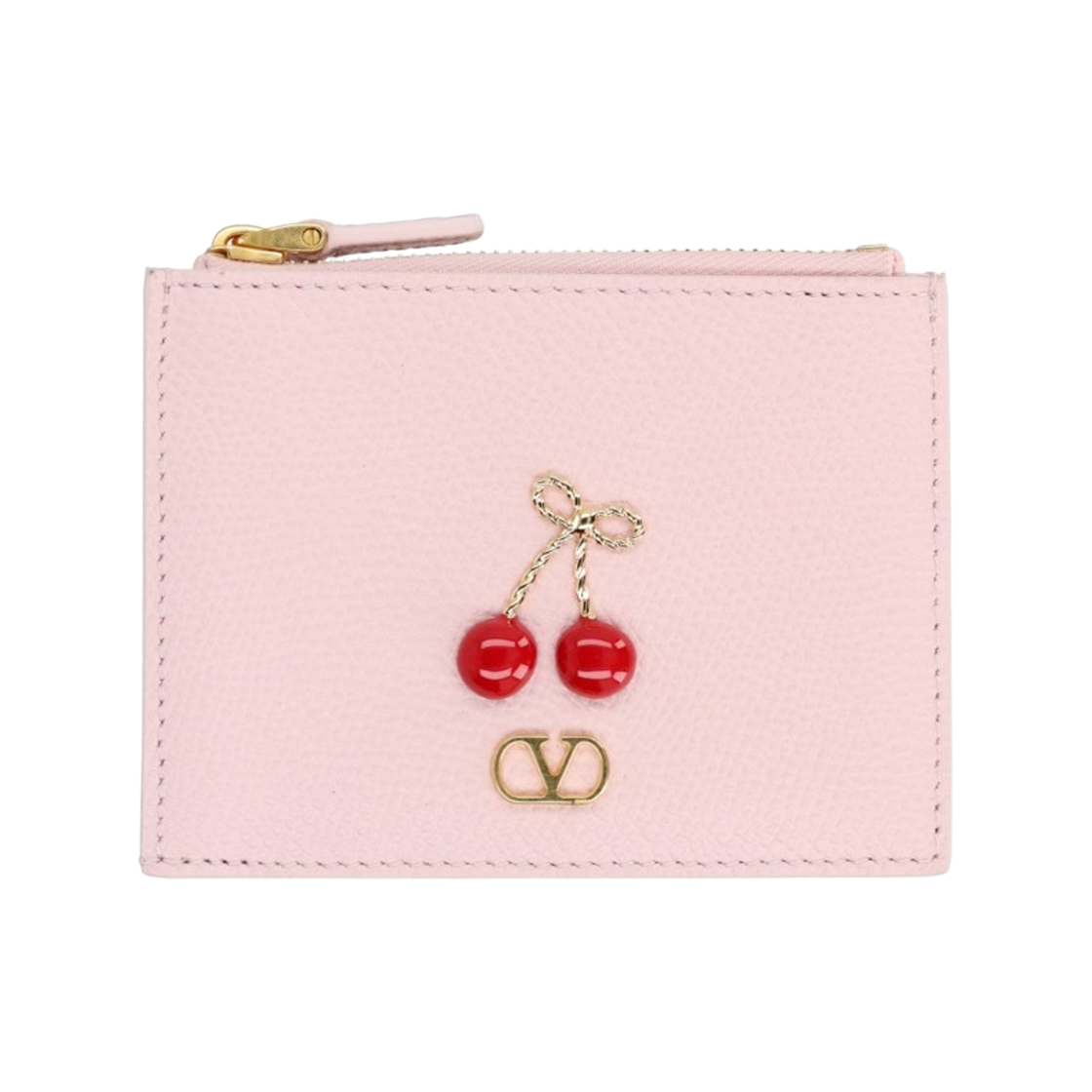 P0AY2WGX16Q Valentino Cherry Charm Leather Card Holder Rose Quartz