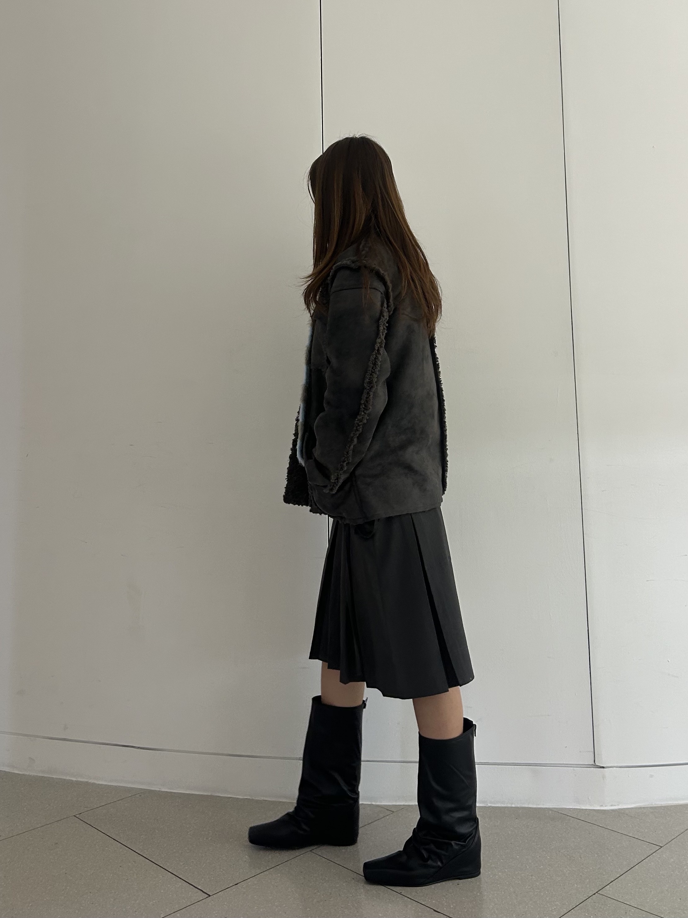 Nache Women Draping Layered Boots Leather Black - 25FW 착용 스타일 - 3