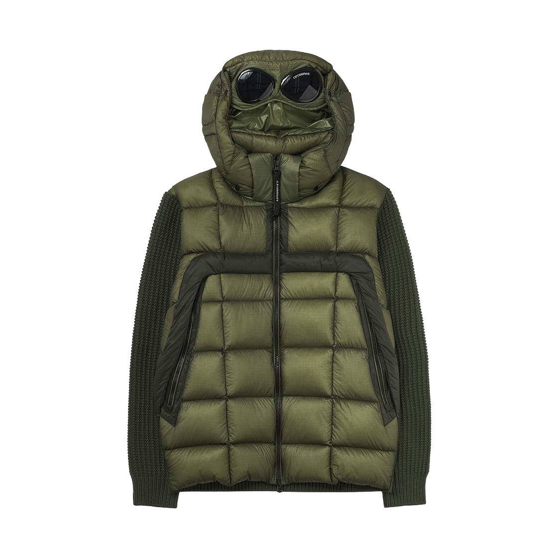 19CMKN185A006390M652 C.P. Company Extrafine Merino Wool Mixed Full Zip Goggle Sweater Elmwood Green - 25FW