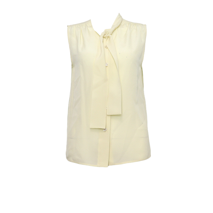 ITTWN6NLQW5H Gucci Ivory Silk Bow Tie Sleeveless Blouse
