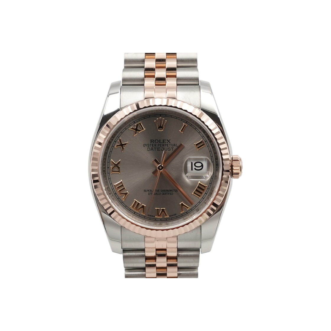 ITIU3CI6BQOI Rolex 116231 18K Rose Gold Datejust 36mm Men's Watch with Gray Roman Dial