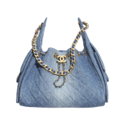 Chanel 25 Small Bag Washed Denim & Gold-Tone Metal Blue