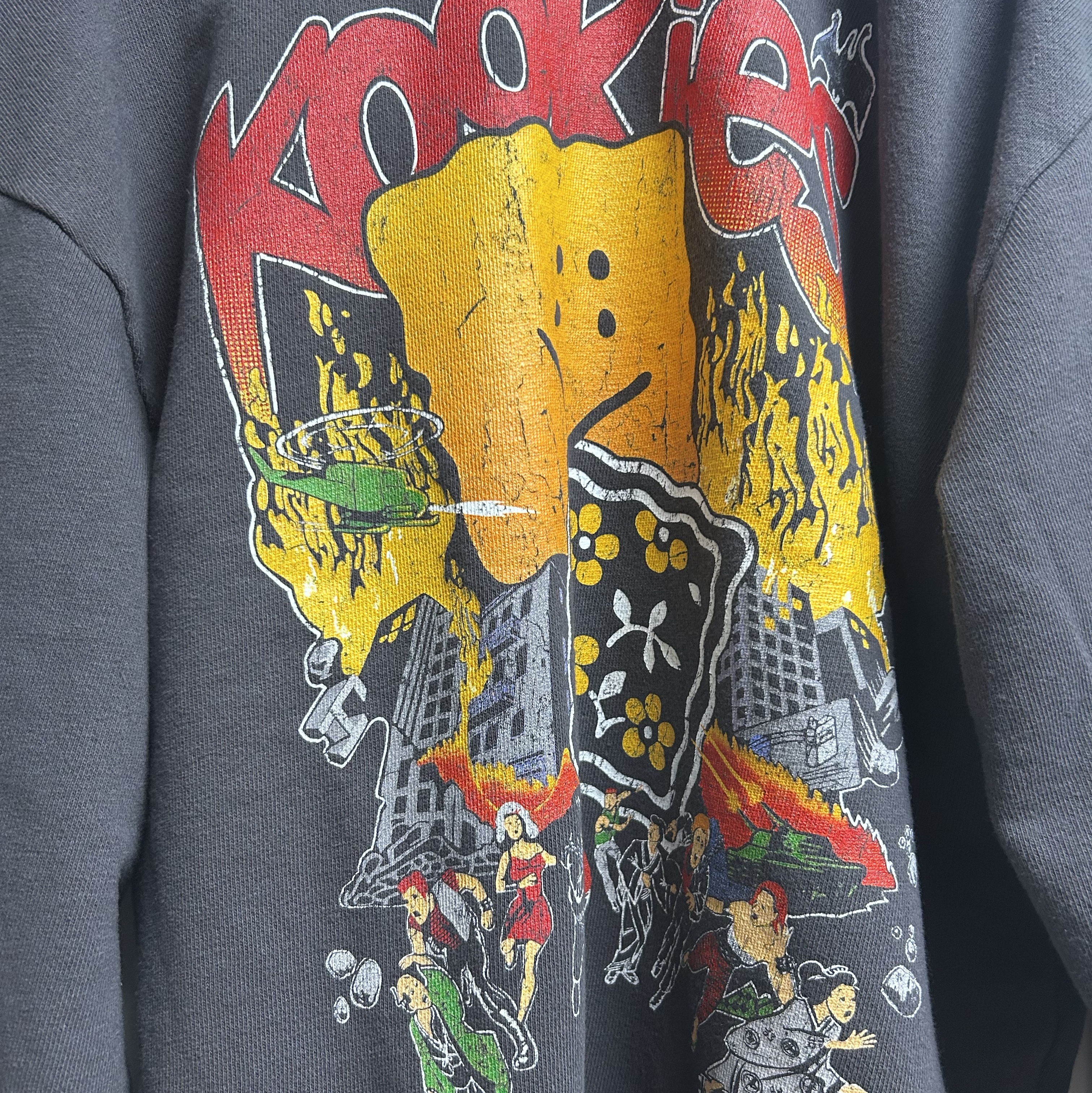 Kapital Fleece Hooded Sweatshirt Buster Peckish Rainbow Y Pt Ink Black 착용 스타일