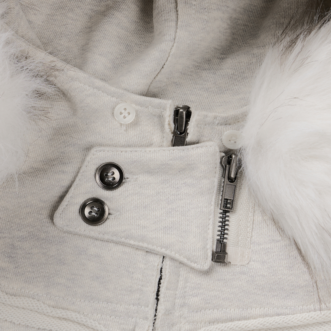 (M) 보니앤키예 디스트레스드 심 퍼 후드집업 오트밀((M) bonienkiye Distressed Seam Fur Hood Zip-Up Oatmeal) - 3