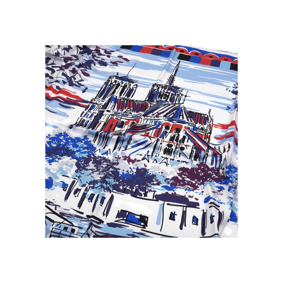 ITEOO5WL9GM4 Prada 1FF001 Pittoresque Paris Printed Silk 90 Navy Scarf