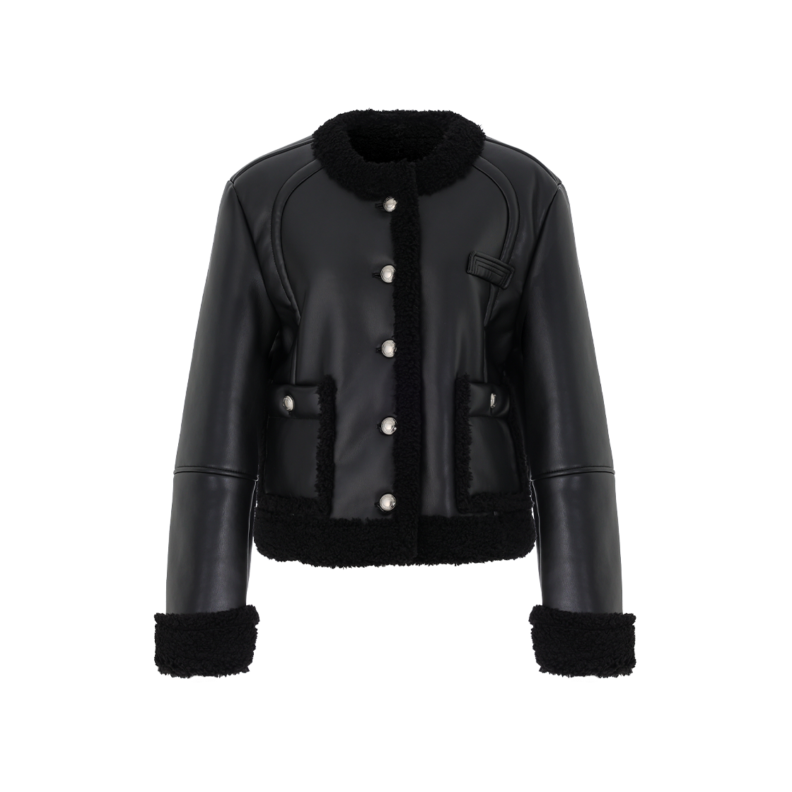 (W) 송지오 라운드넥 시어링 무스탕 블랙