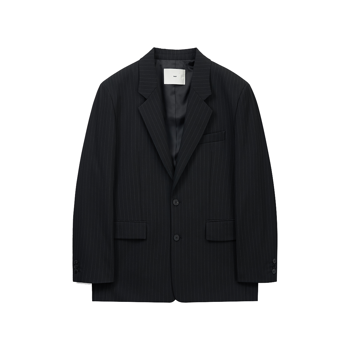 티엔지티 우먼 핀 스트라이프 스트럭처 싱글 자켓 블랙(TNGT W Pin Stripe Structure Single Jacket Black)