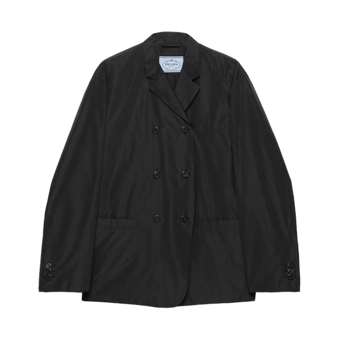 P502Q-19O2-F0002 Prada Double-Breasted Technical Taffeta Jacket Black