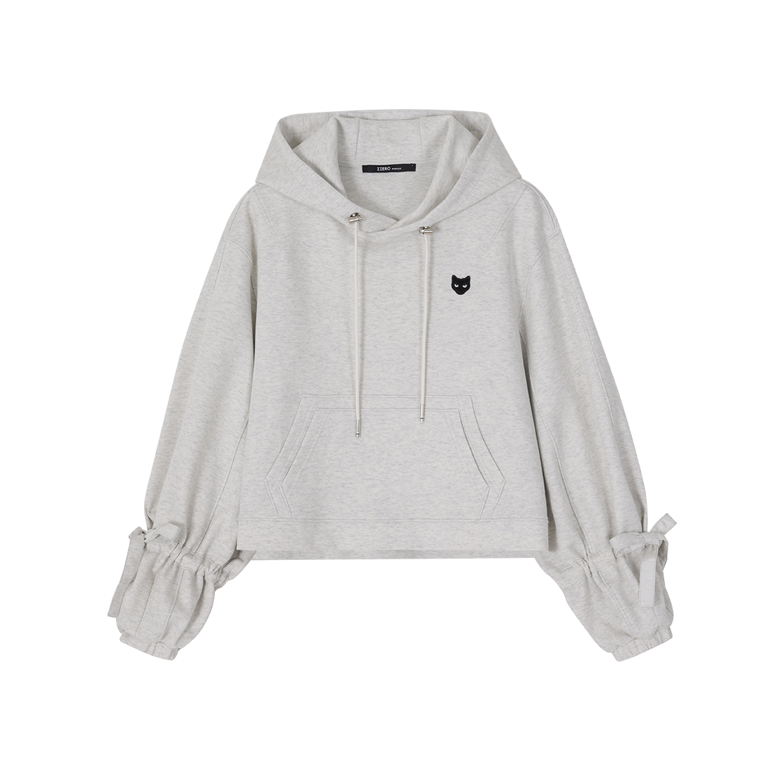 (W) 송지오 지제로 팬서 리본 크롭 후드 라이트 그레이((W) SONGZIO ZZERO Panther Ribbon Crop Hood Light Grey)