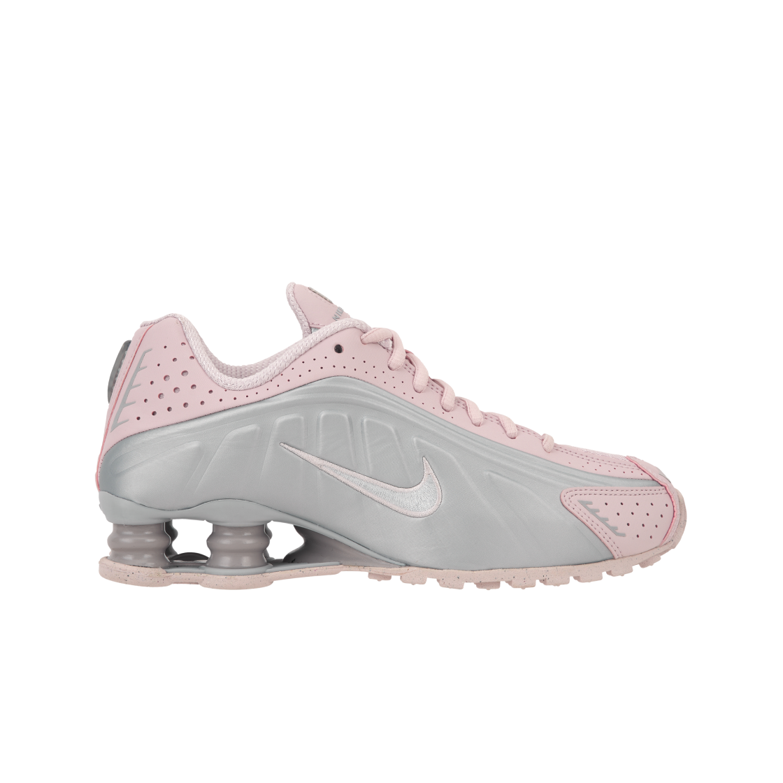 (W) 나이키 샥스 R4 베얼리 로즈 메탈릭 플래티넘((W) Nike Shox R4 Barely Rose Metallic Platinum)