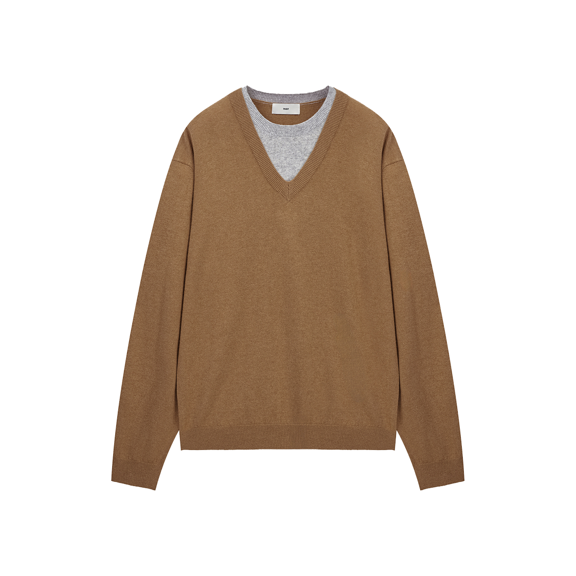 TNSW6E102I2_W TNGT W Layered V-Neck Knit Top Pumpkin Beige
