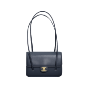Chanel Small Flap Bag Grained Shiny Calfskin & Gold Dark Blue