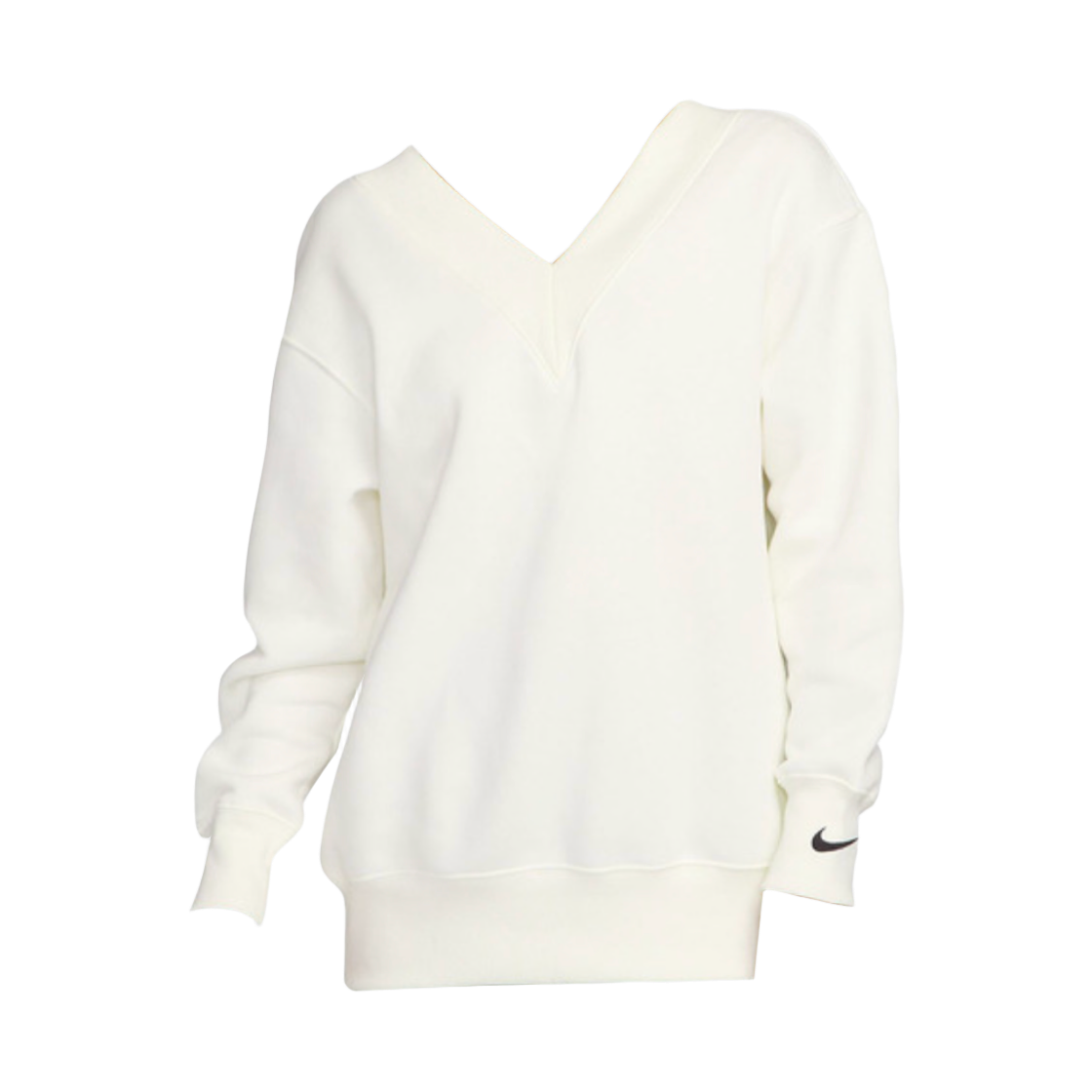 FB8318-133 (W) Nike NSW Phoenix Fleece Oversized V-Neck Sweatshirt Sail Black - Asia