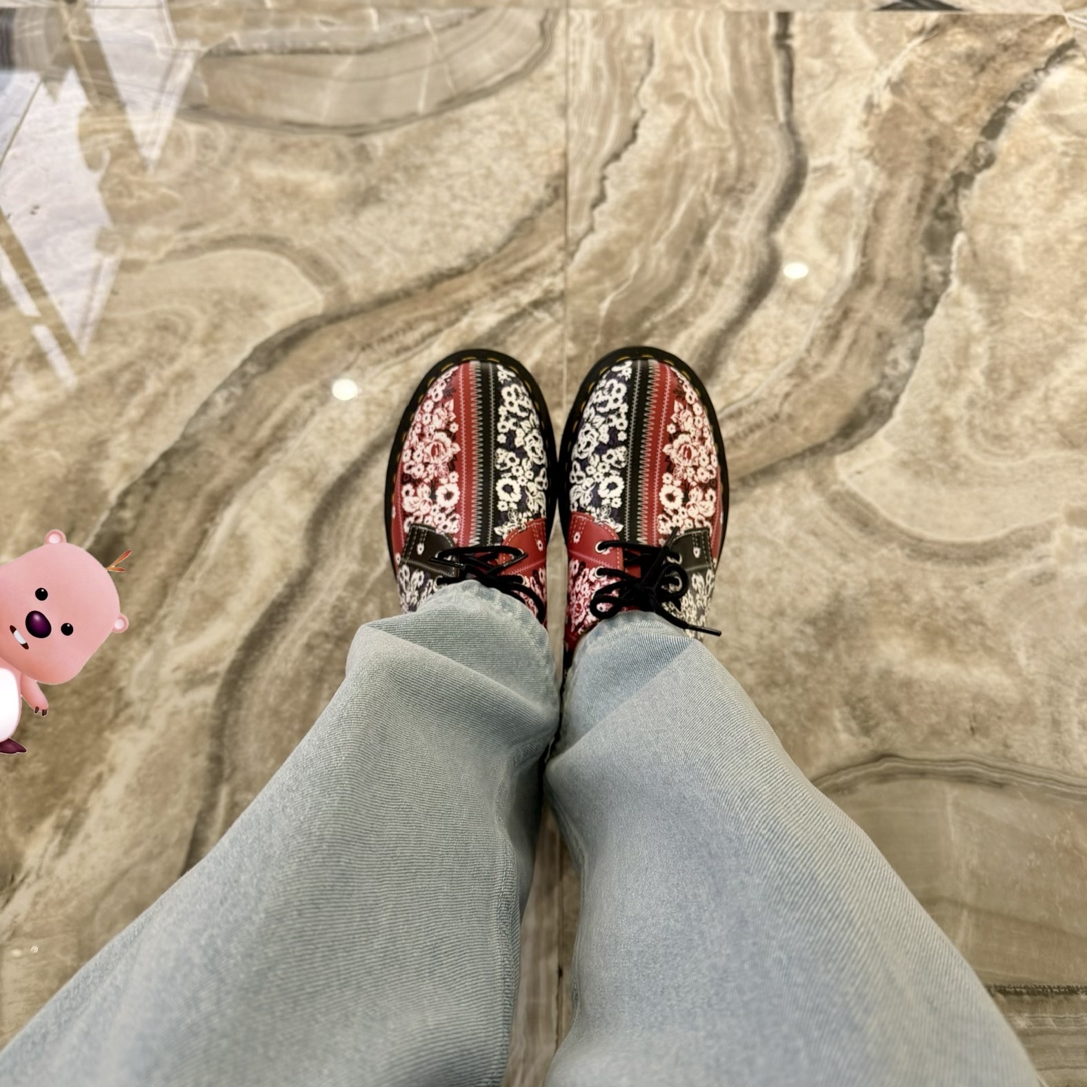 Dr. Martens x Nomarhythm Textile 1461 Multi, AAPE Now Jeans Light Blue - 25SS 착용 스타일 - 1