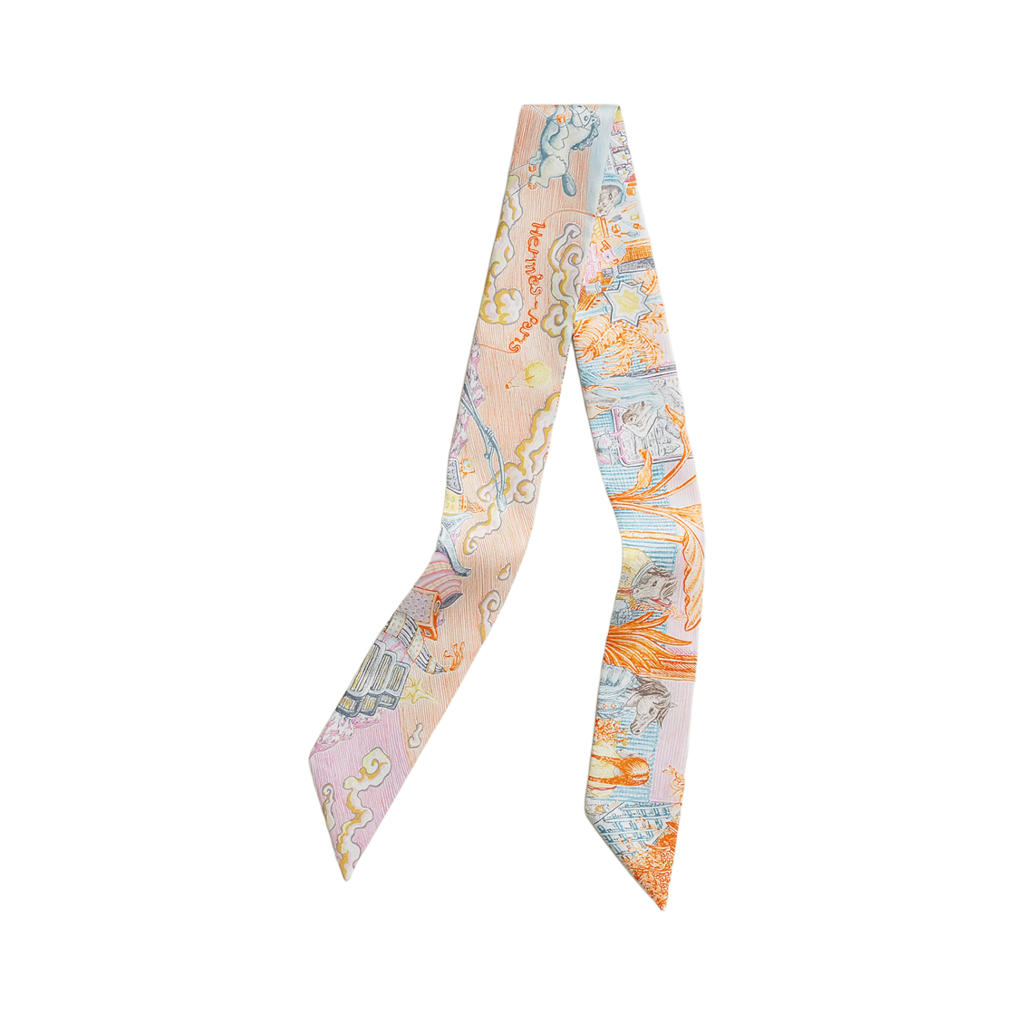 H064103S04 (W) Hermes City Of Light Scarf Silk & Orange Petrole Vieux Rose