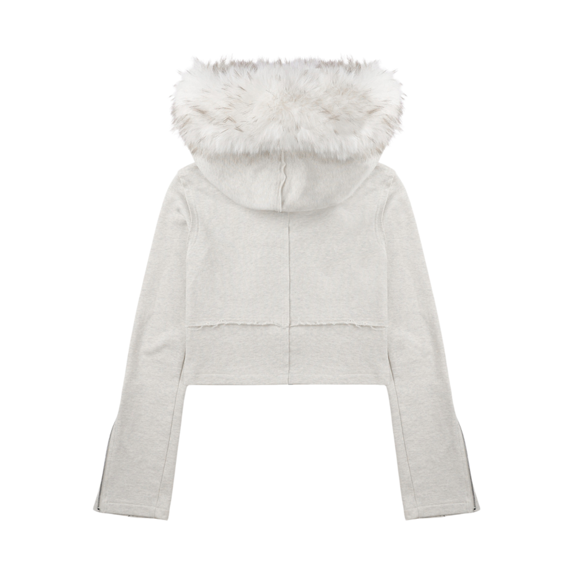 (W) 보니앤키예 디스트레스드 심 퍼 후드집업 오트밀((W) bonienkiye Distressed Seam Fur Hood Zip-Up Oatmeal) - 2