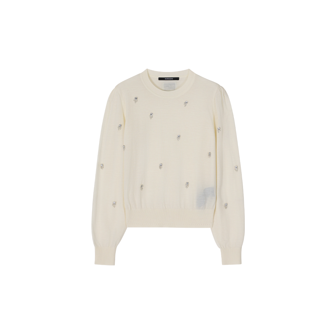 (W) 송지오 플라워 스톤 올오버 라운드넥 니트 아이보리