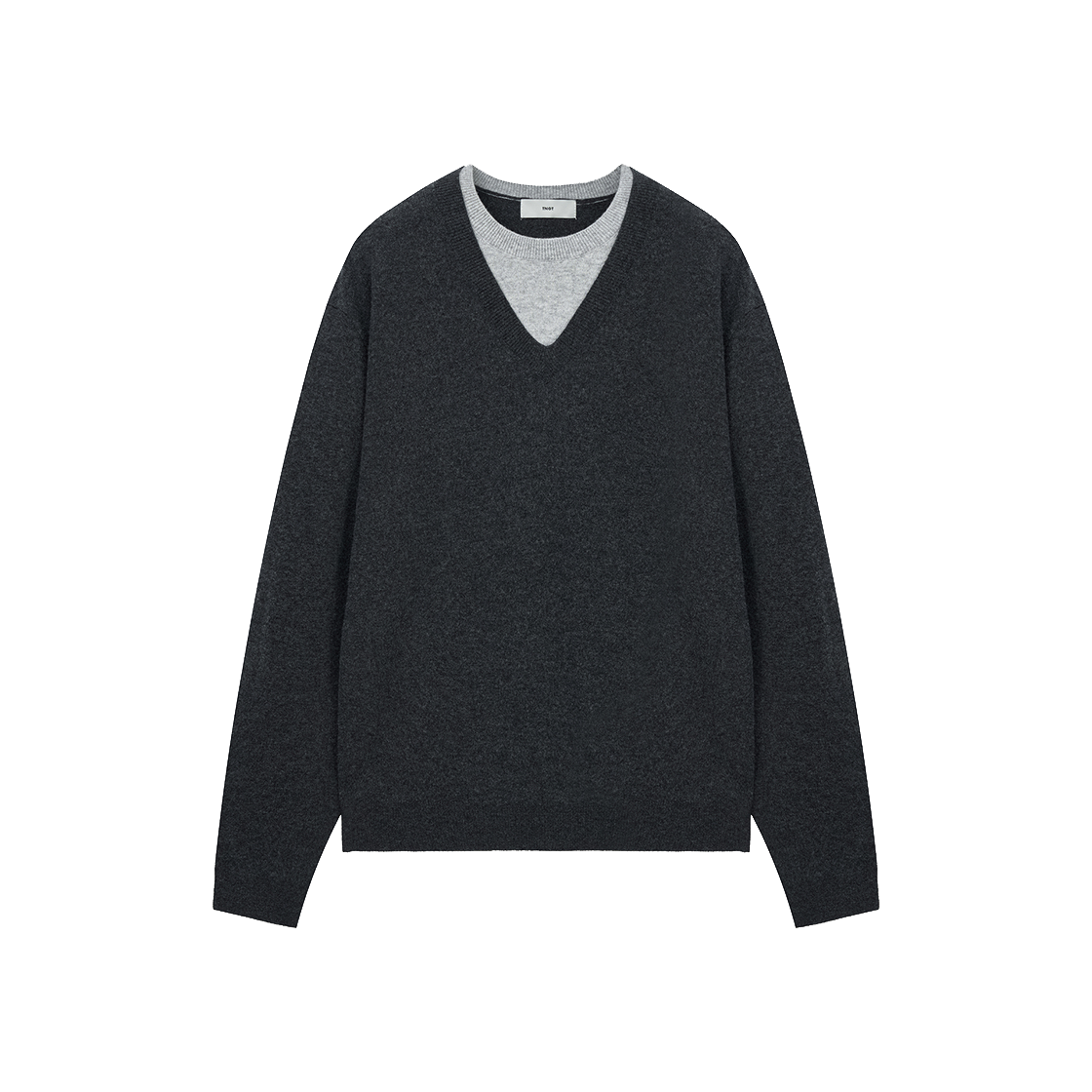 TNSW6E102G2_W TNGT W Layered V-Neck Knit Top Dark Grey