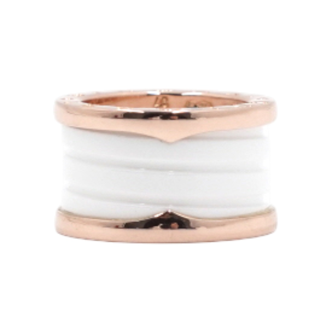ITR9OFLGR4EP Bvlgari B-Zero1 18K Rose Gold & White Ceramic 4-Band Ring - Size 8