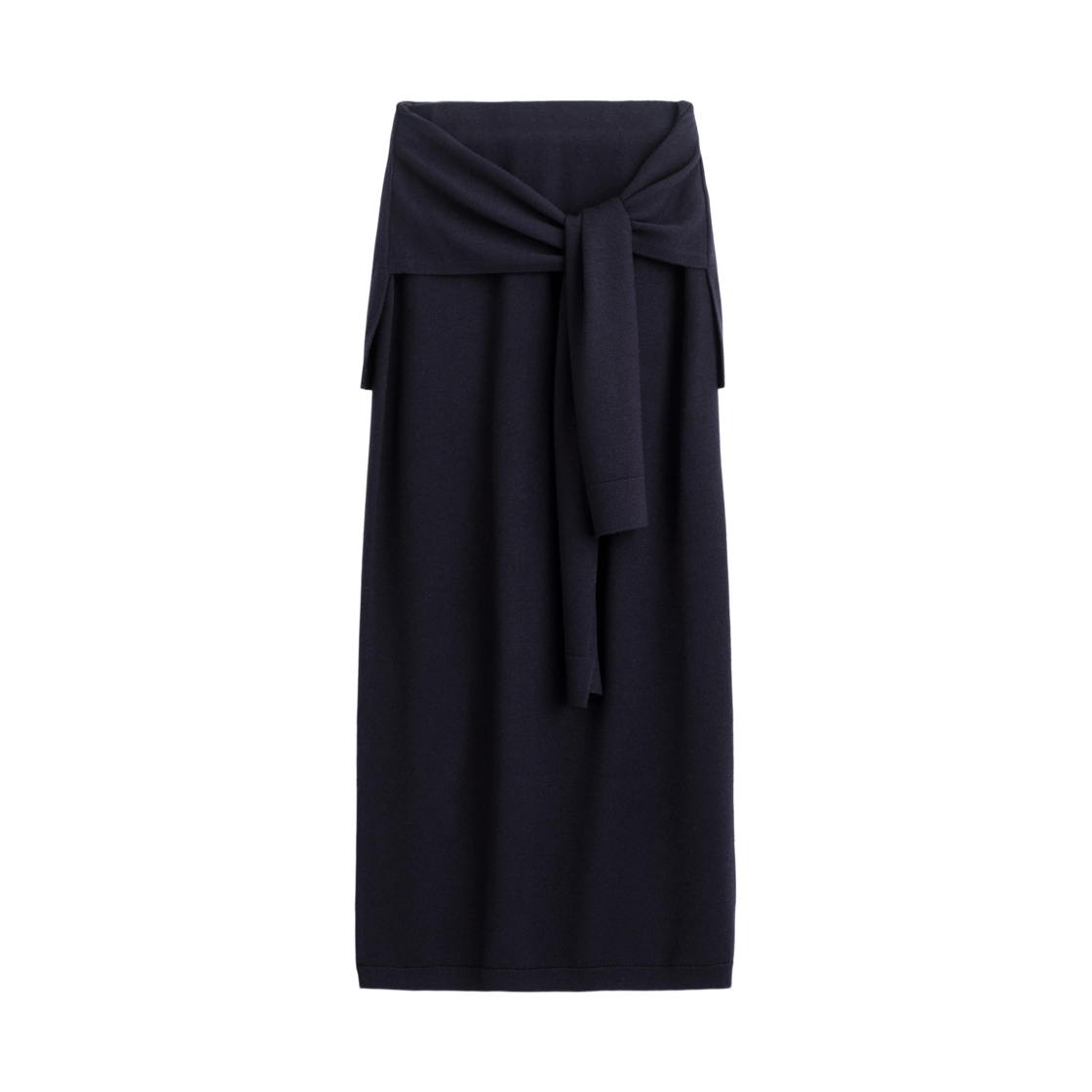(W) 코스 타이 웨이스트 메리노 울 미디 스커트 네이비((W) COS Tie Waisted Merino Wool Midi Skirt Navy)