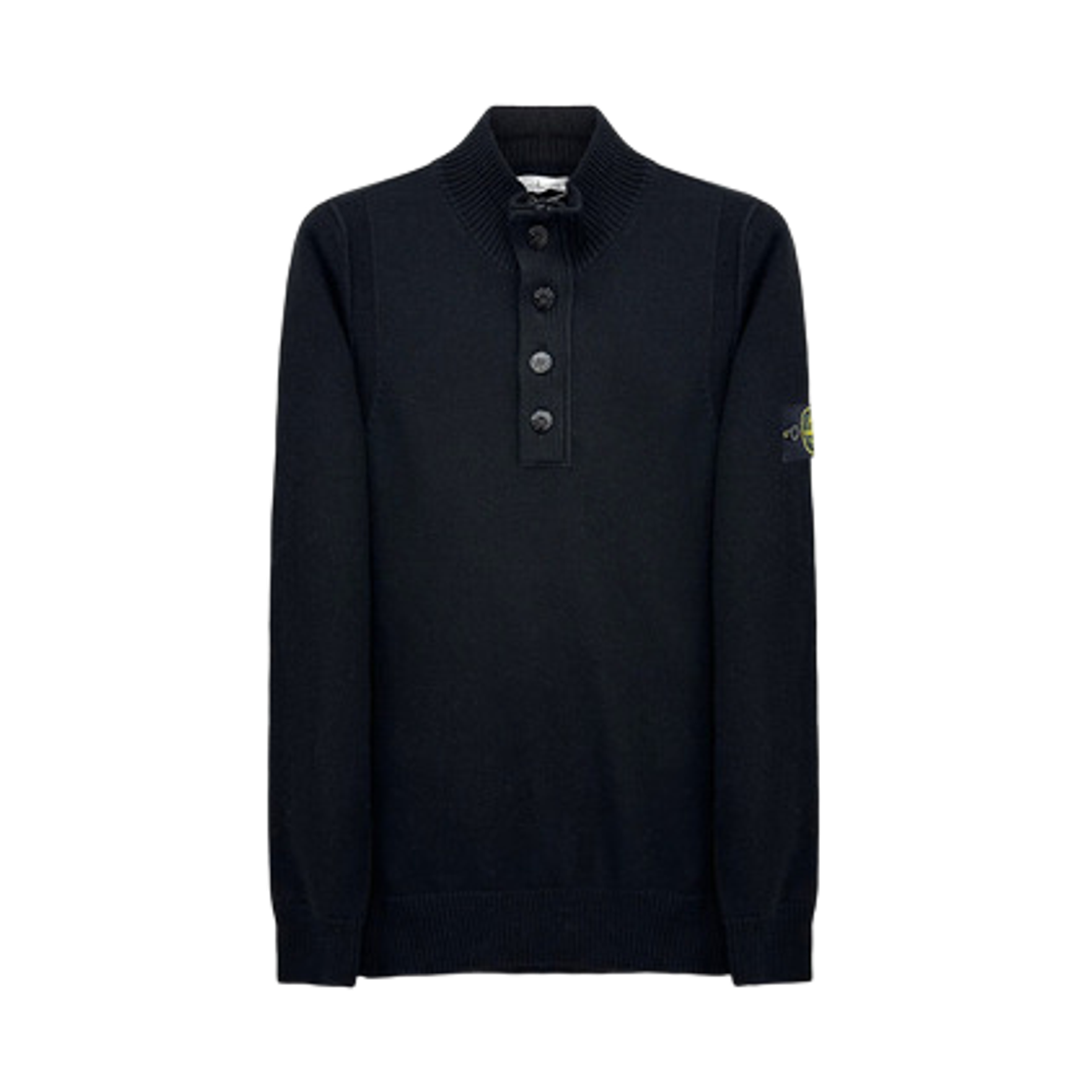 K2S1551000-76S00FC-V0029 Stone Island 5100076 Pure Light RWS Wool Long Sleeve Polo Sweater with Ribbed Trims Black - 25FW