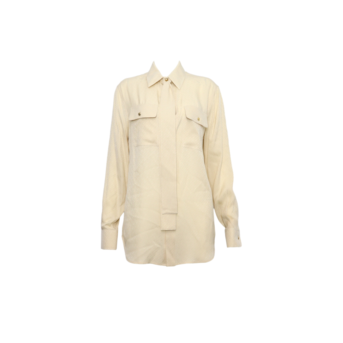 ITRFVBG4U2UU Celine Silk Allover Logo Embroidered Bow Tie Blouse