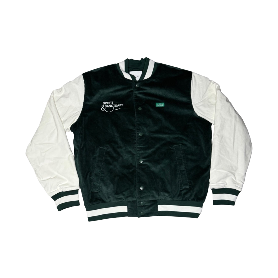 나이키 스포츠 생츄어리 코듀로이 봄버 자켓 그린 화이트 (FB9972-397)(Nike Sport Sanctuary Corduroy Bomber Jacket Green White (FB9972-397))